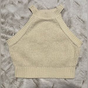 Hunter & Brown Cream Acrylic Halter Knit Crop Top